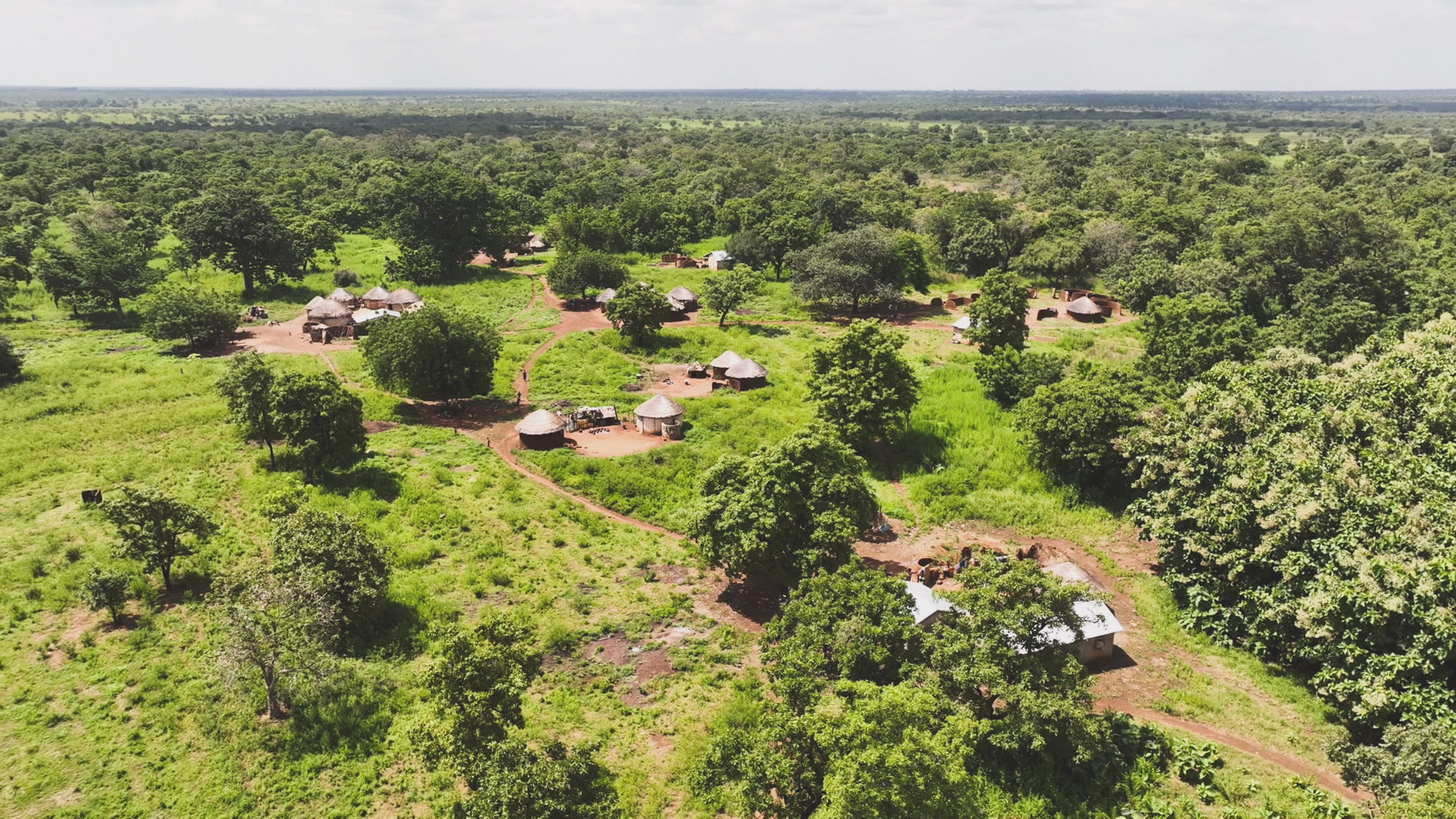 drone footage of a small rural village in Ghana
