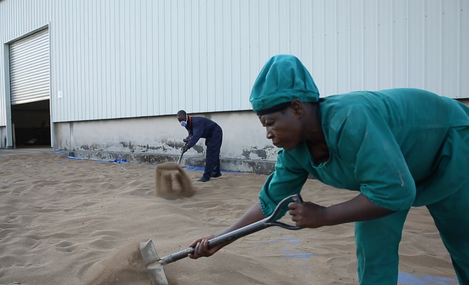 a female farmer Ghana processes fonio